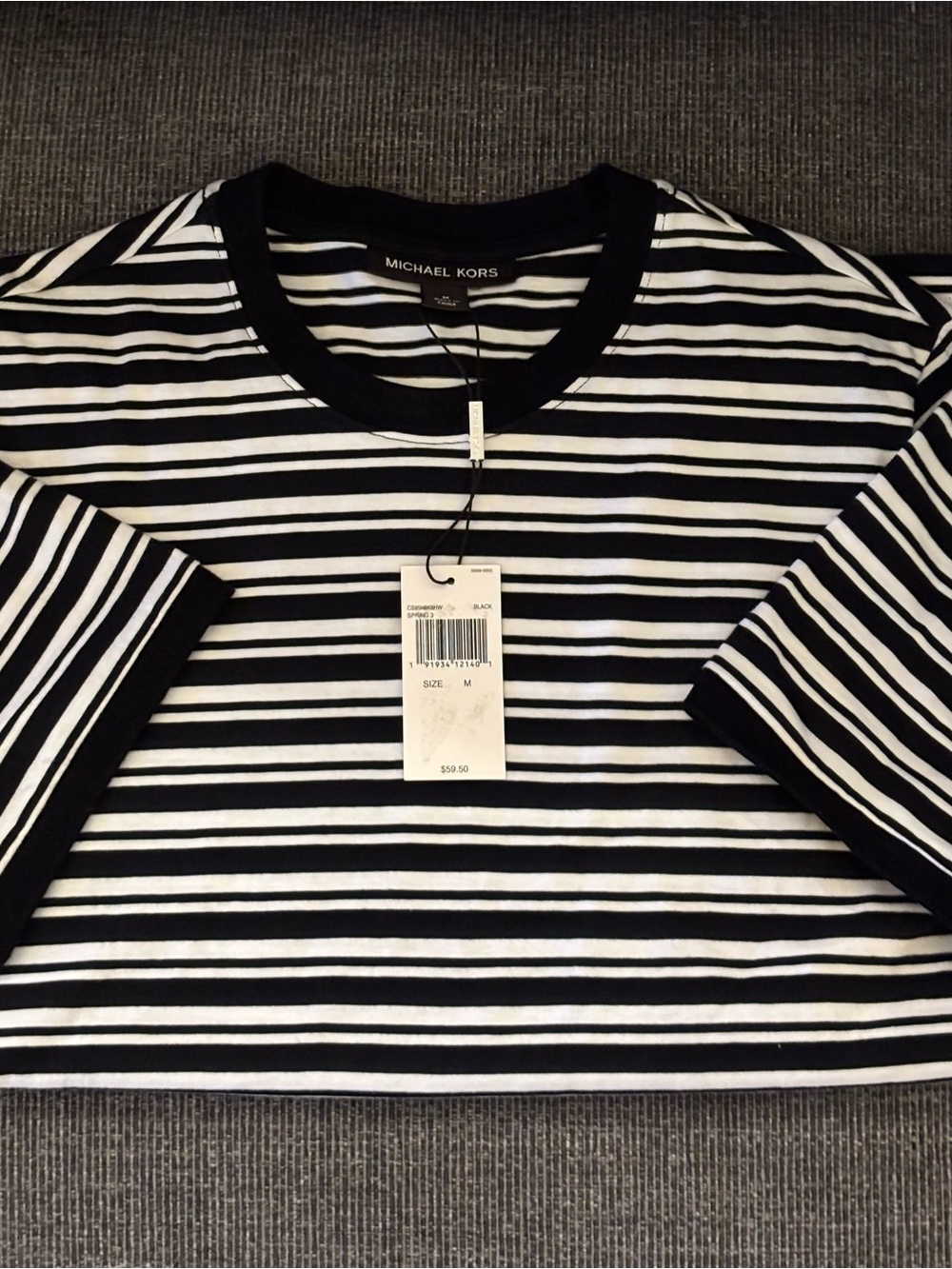 NWT Michael Kors Black White Striped Crew Neck Tee Shirt Women’s Medium